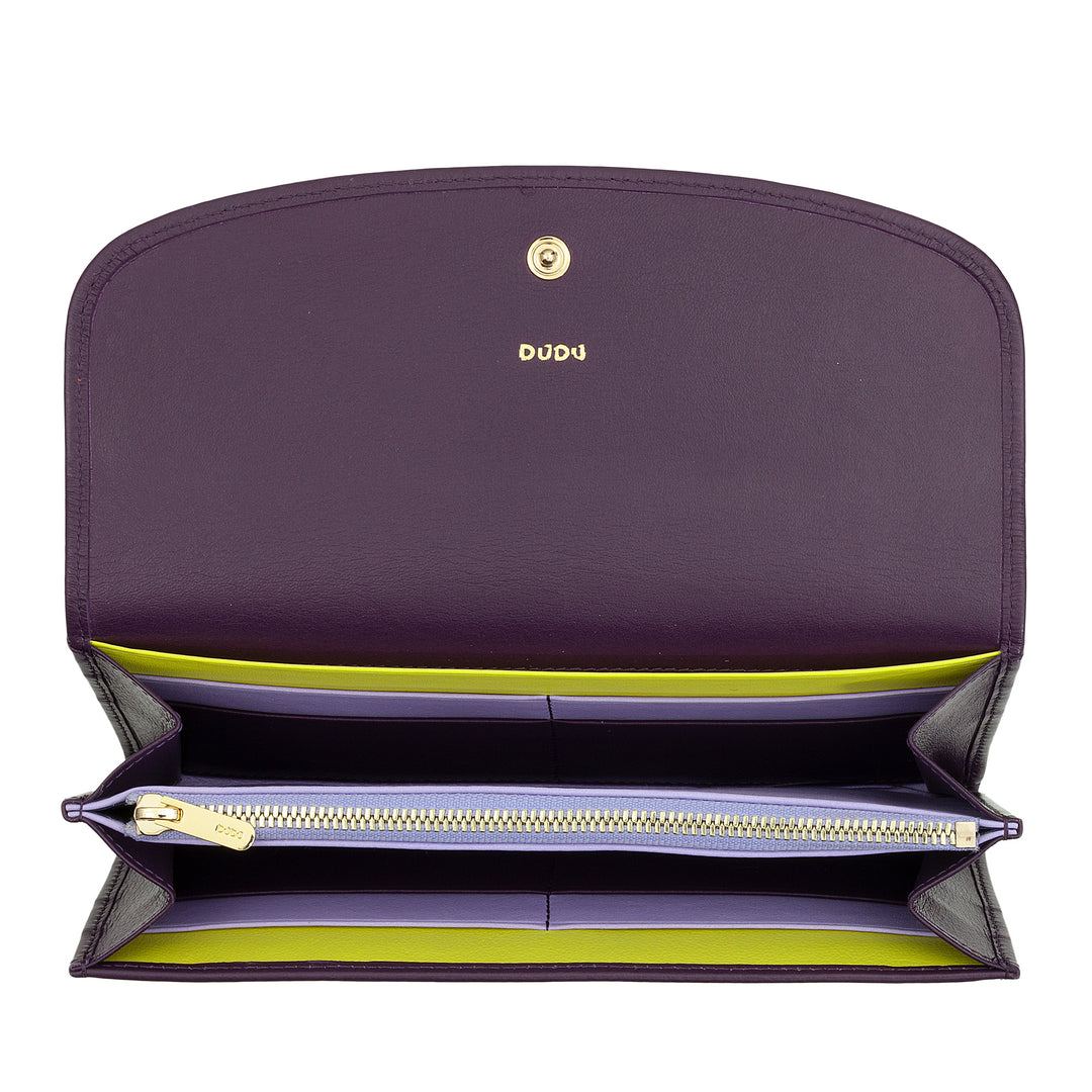 DUDU Grote damesportemonnee van gekleurd leer, Continental-portemonnee, creditcardzakken, portemonnee met ritssluiting
