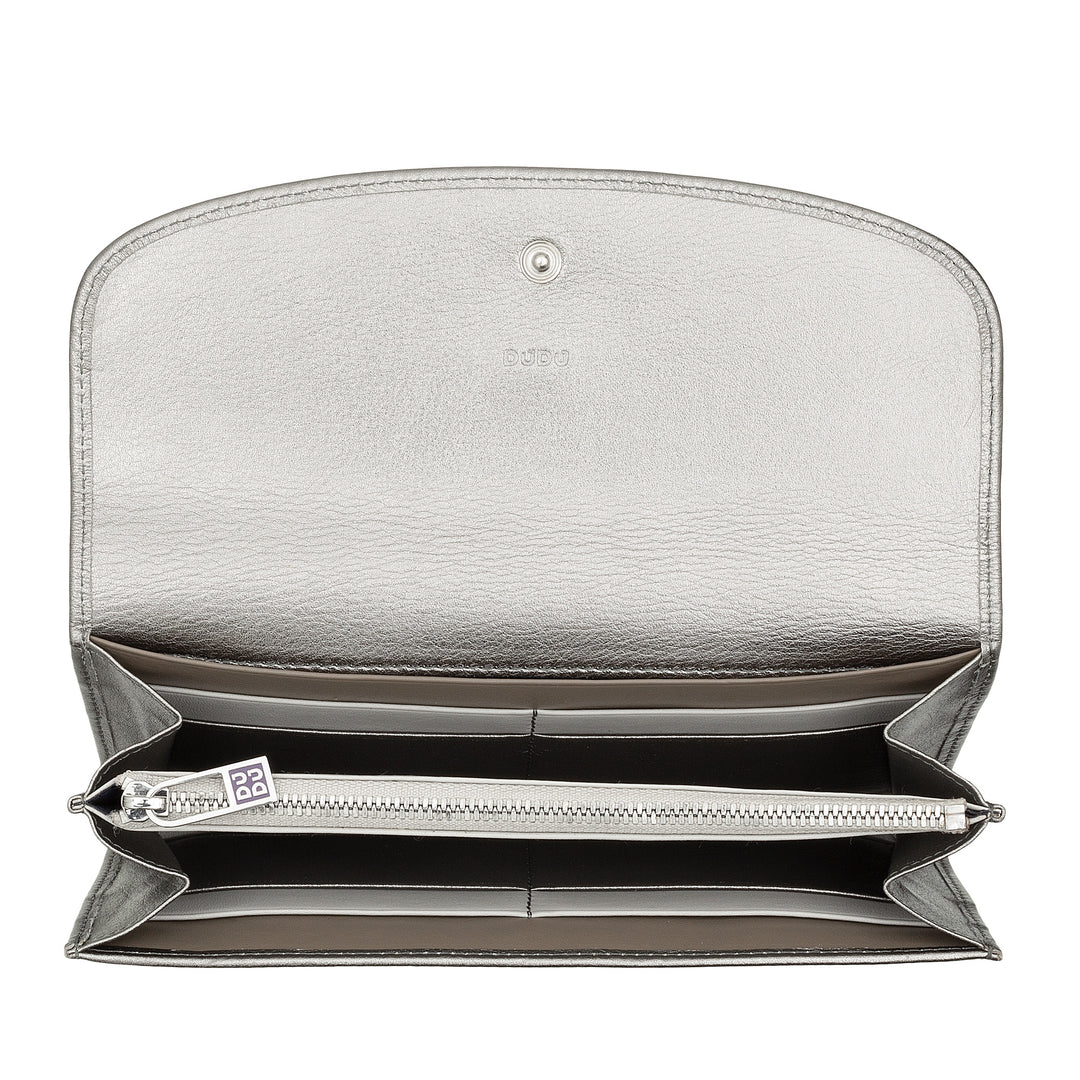 DUDU Large Women's Wallet in Colored Leather, Continental Wallet, Credit Card Pockets, Coin Purse with Zipper