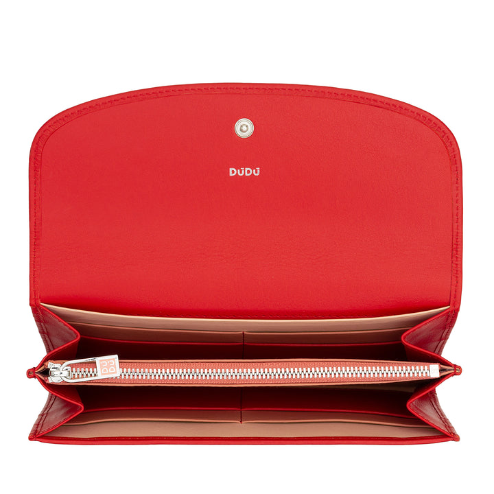 DUDU Grote damesportemonnee van gekleurd leer, Continental-portemonnee, creditcardzakken, portemonnee met ritssluiting