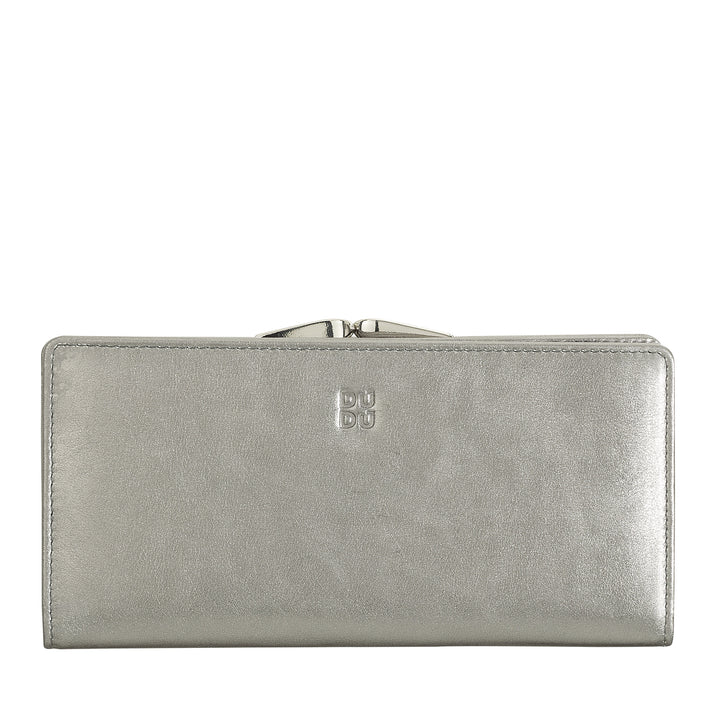 DUDU Stor damplånbok i äkta läder med RFID-skydd, kreditkortshållare med myntväska Clic Clac, färgglad sedelplånbok