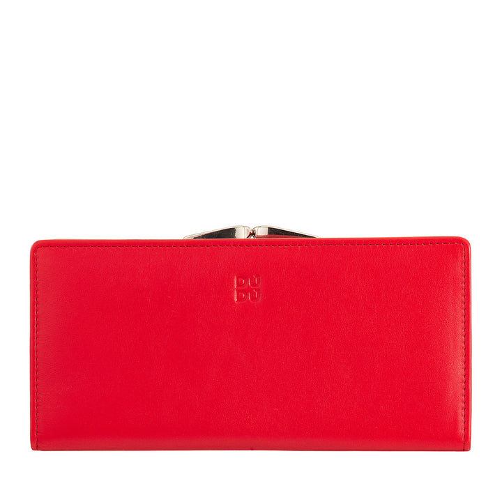 DUDU Stor damplånbok i äkta läder med RFID-skydd, kreditkortshållare med myntväska Clic Clac, färgglad sedelplånbok