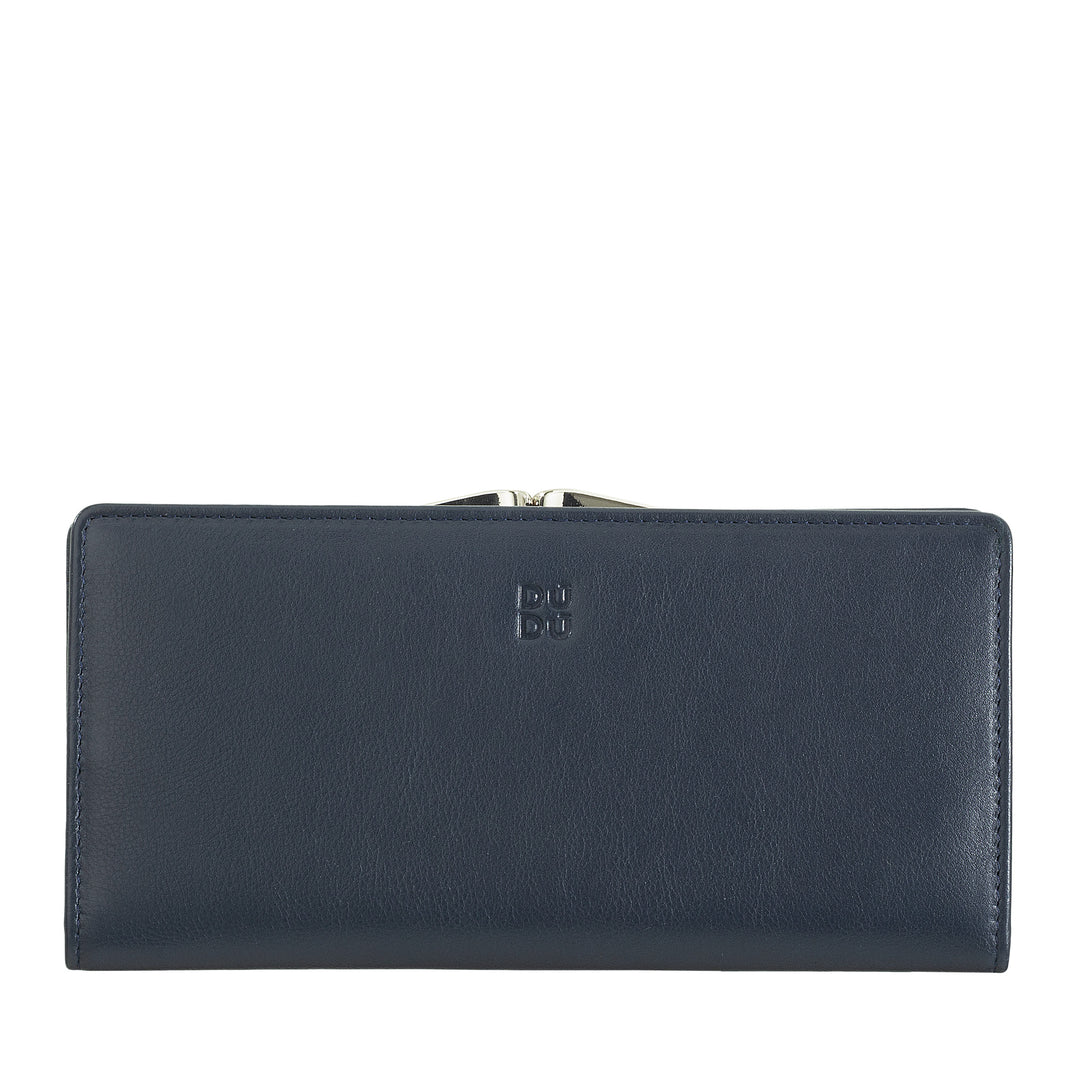 DUDU Große Damen-Geldbörse aus echtem Leder mit RFID-Schutz, Kreditkartenetui mit Münzfach Clic Clac, bunte Geldschein-Geldbörse