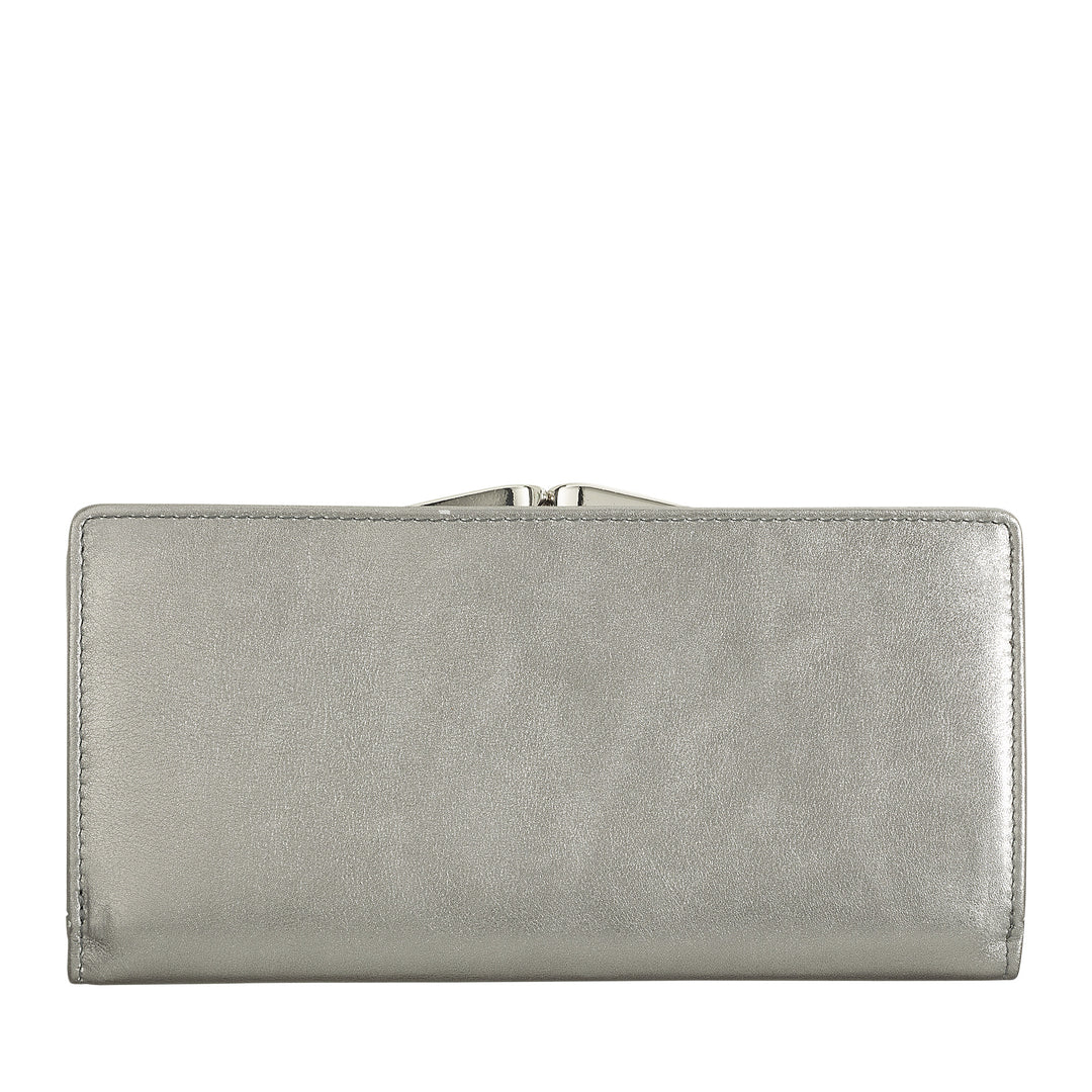 DUDU Stor damplånbok i äkta läder med RFID-skydd, kreditkortshållare med myntväska Clic Clac, färgglad sedelplånbok