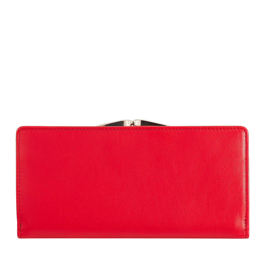 DUDU Stor damplånbok i äkta läder med RFID-skydd, kreditkortshållare med myntväska Clic Clac, färgglad sedelplånbok