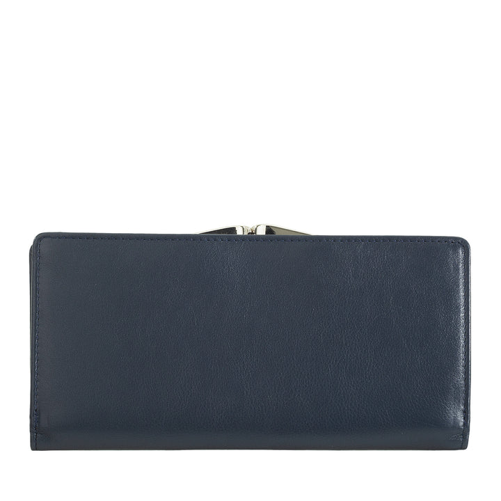 DUDU Große Damen-Geldbörse aus echtem Leder mit RFID-Schutz, Kreditkartenetui mit Münzfach Clic Clac, bunte Geldschein-Geldbörse