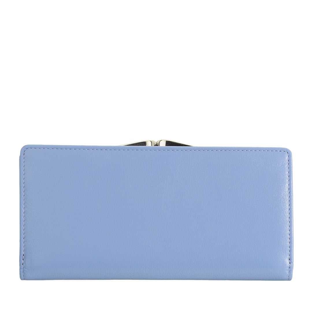 DUDU Große Damen-Geldbörse aus echtem Leder mit RFID-Schutz, Kreditkartenetui mit Münzfach Clic Clac, bunte Geldschein-Geldbörse