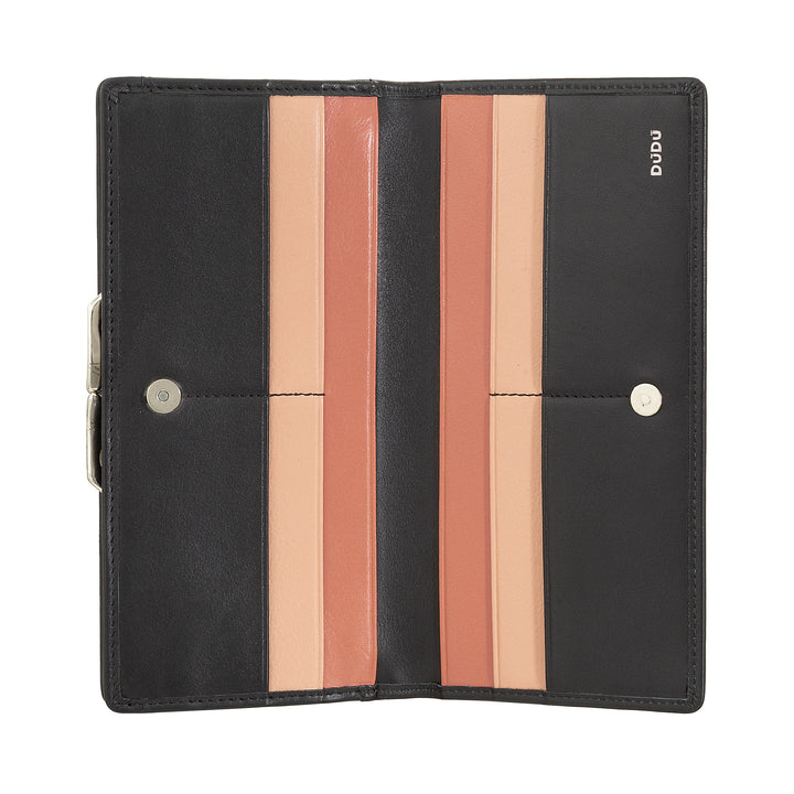 DUDU Cartera Grande para Mujer de Piel Auténtica con Protección RFID, Tarjetero con Monedero Clic Clac, Billetera Colorida