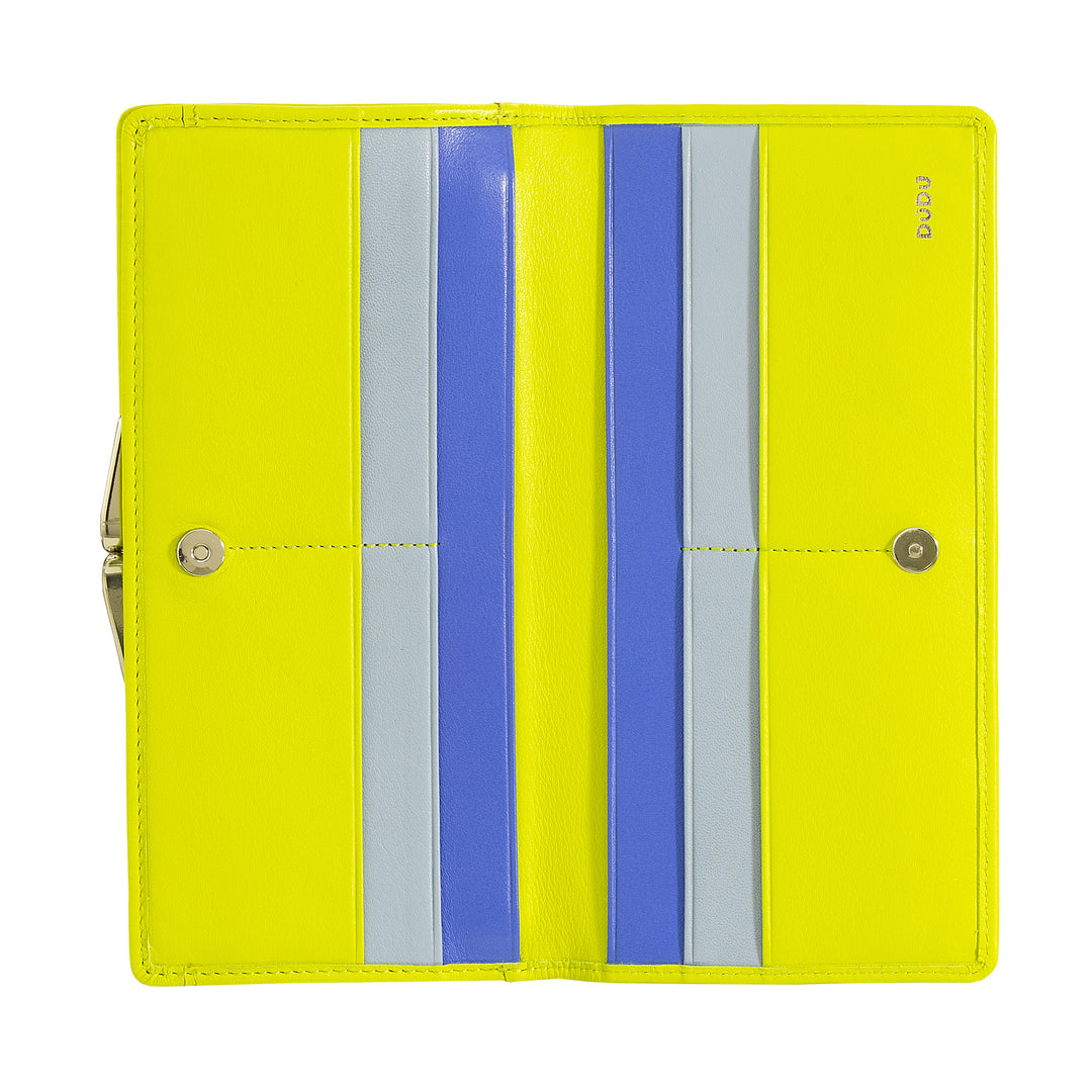 Μεγάλο γυναικείο πορτοφόλι DUDU από γνήσιο δέρμα με προστασία RFID, θήκη πιστωτικής κάρτας με τσαντάκι νομισμάτων Clic Clac, πολύχρωμο πορτοφόλι τραπεζογραμματίων