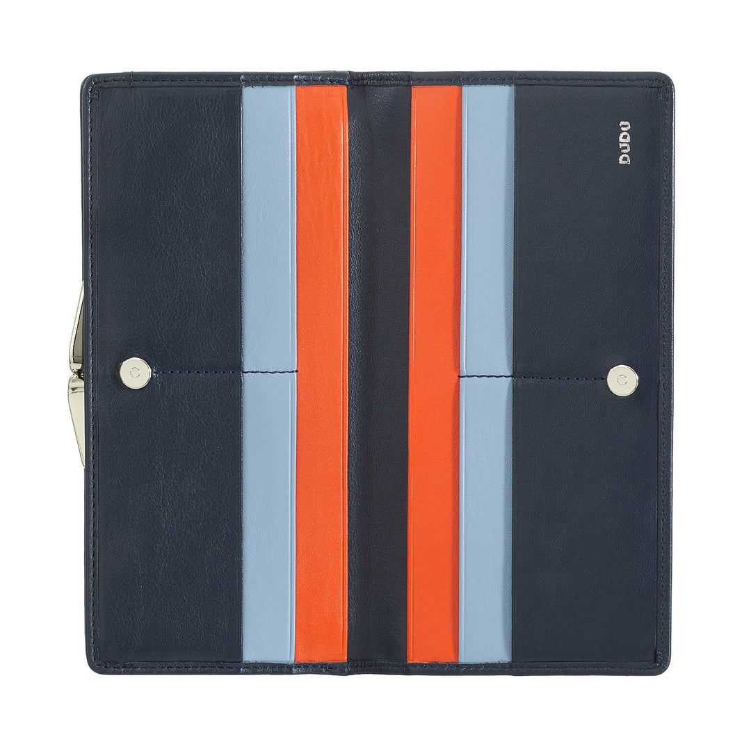 DUDU Große Damen-Geldbörse aus echtem Leder mit RFID-Schutz, Kreditkartenetui mit Münzfach Clic Clac, bunte Geldschein-Geldbörse