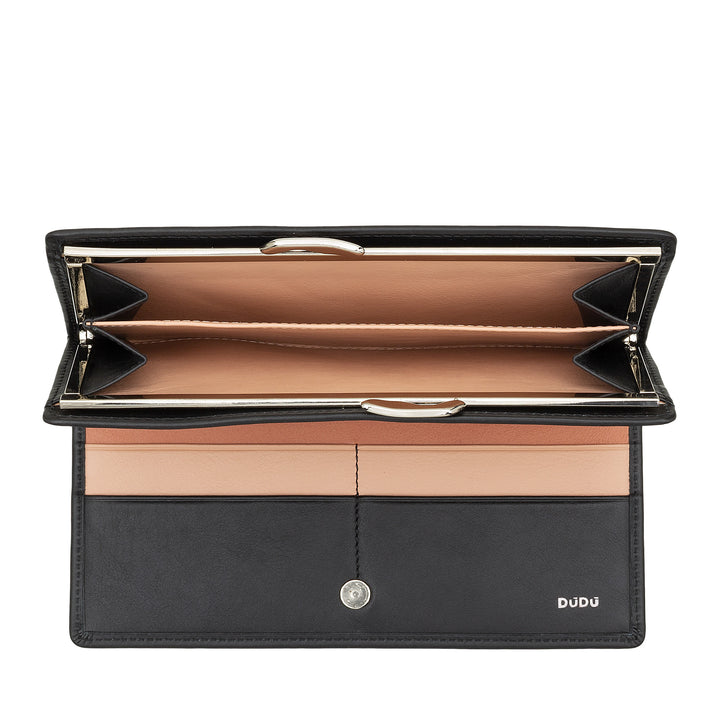 DUDU Cartera Grande para Mujer de Piel Auténtica con Protección RFID, Tarjetero con Monedero Clic Clac, Billetera Colorida