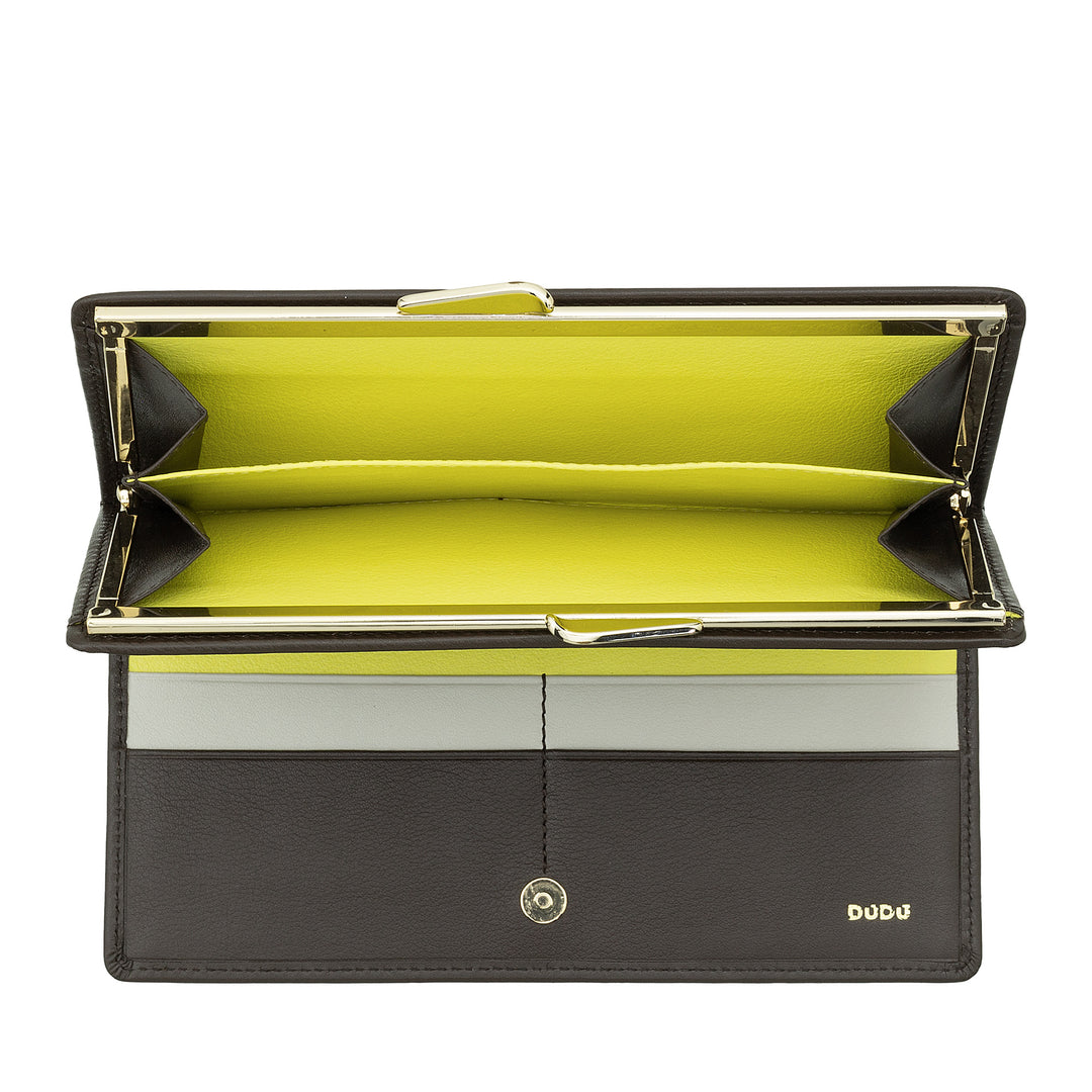 DUDU iso naisten lompakko aitoa nahkaa RFID-suojauksella, luottokorttipidike kolikkopussilla Clic Clac, värikäs setelilompakko