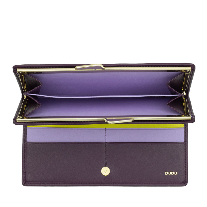 DUDU Cartera Grande para Mujer de Piel Auténtica con Protección RFID, Tarjetero con Monedero Clic Clac, Billetera Colorida