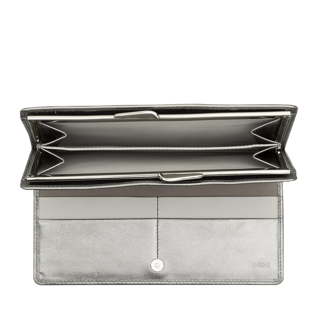 DUDU Stor damplånbok i äkta läder med RFID-skydd, kreditkortshållare med myntväska Clic Clac, färgglad sedelplånbok