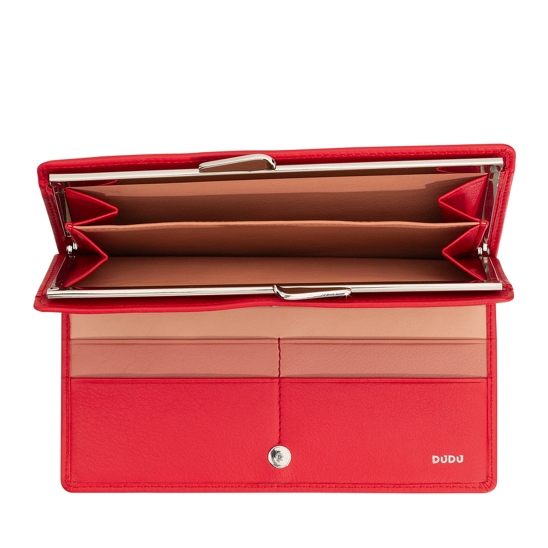 DUDU Stor damplånbok i äkta läder med RFID-skydd, kreditkortshållare med myntväska Clic Clac, färgglad sedelplånbok