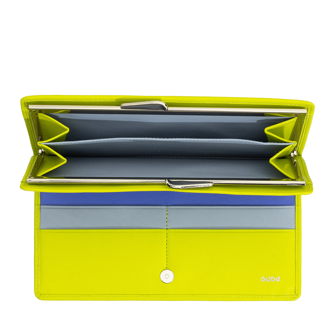 Μεγάλο γυναικείο πορτοφόλι DUDU από γνήσιο δέρμα με προστασία RFID, θήκη πιστωτικής κάρτας με τσαντάκι νομισμάτων Clic Clac, πολύχρωμο πορτοφόλι τραπεζογραμματίων