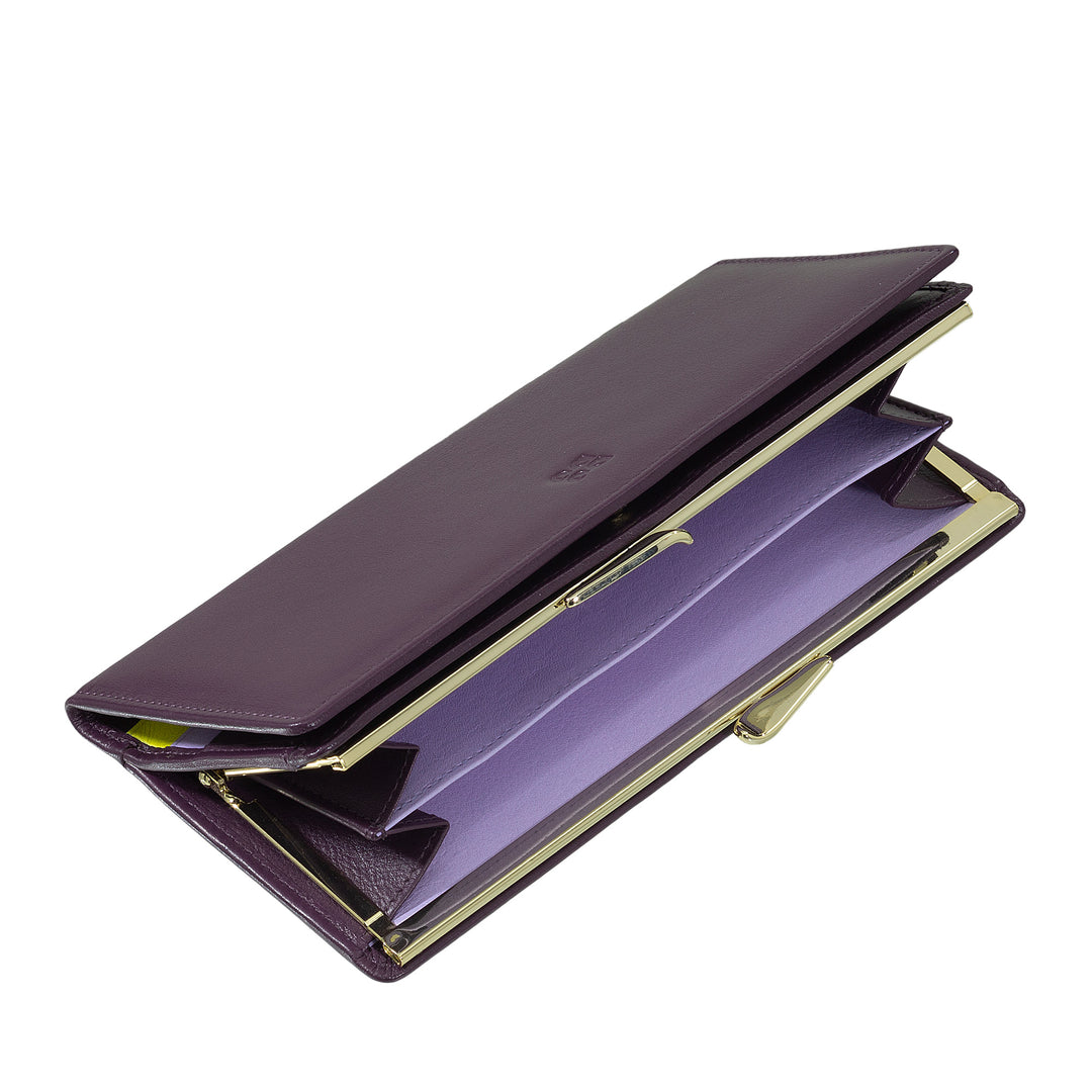 DUDU Cartera Grande para Mujer de Piel Auténtica con Protección RFID, Tarjetero con Monedero Clic Clac, Billetera Colorida