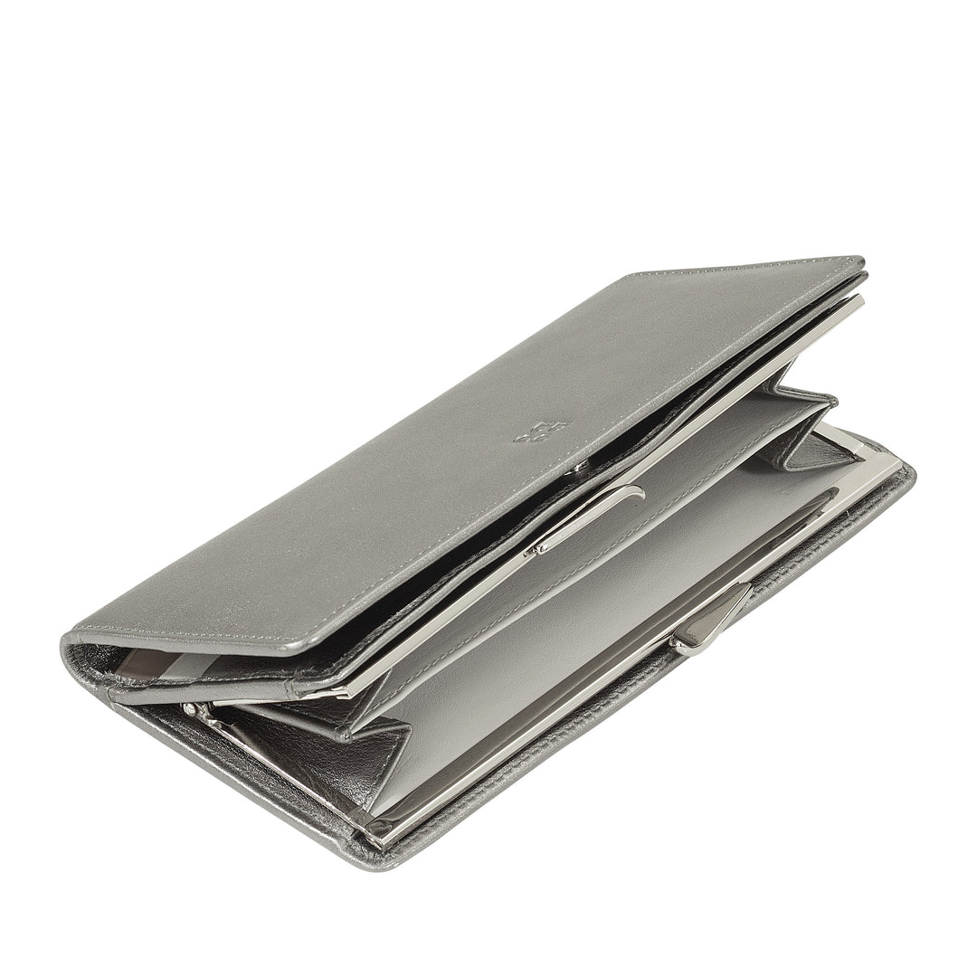 DUDU Stor damplånbok i äkta läder med RFID-skydd, kreditkortshållare med myntväska Clic Clac, färgglad sedelplånbok