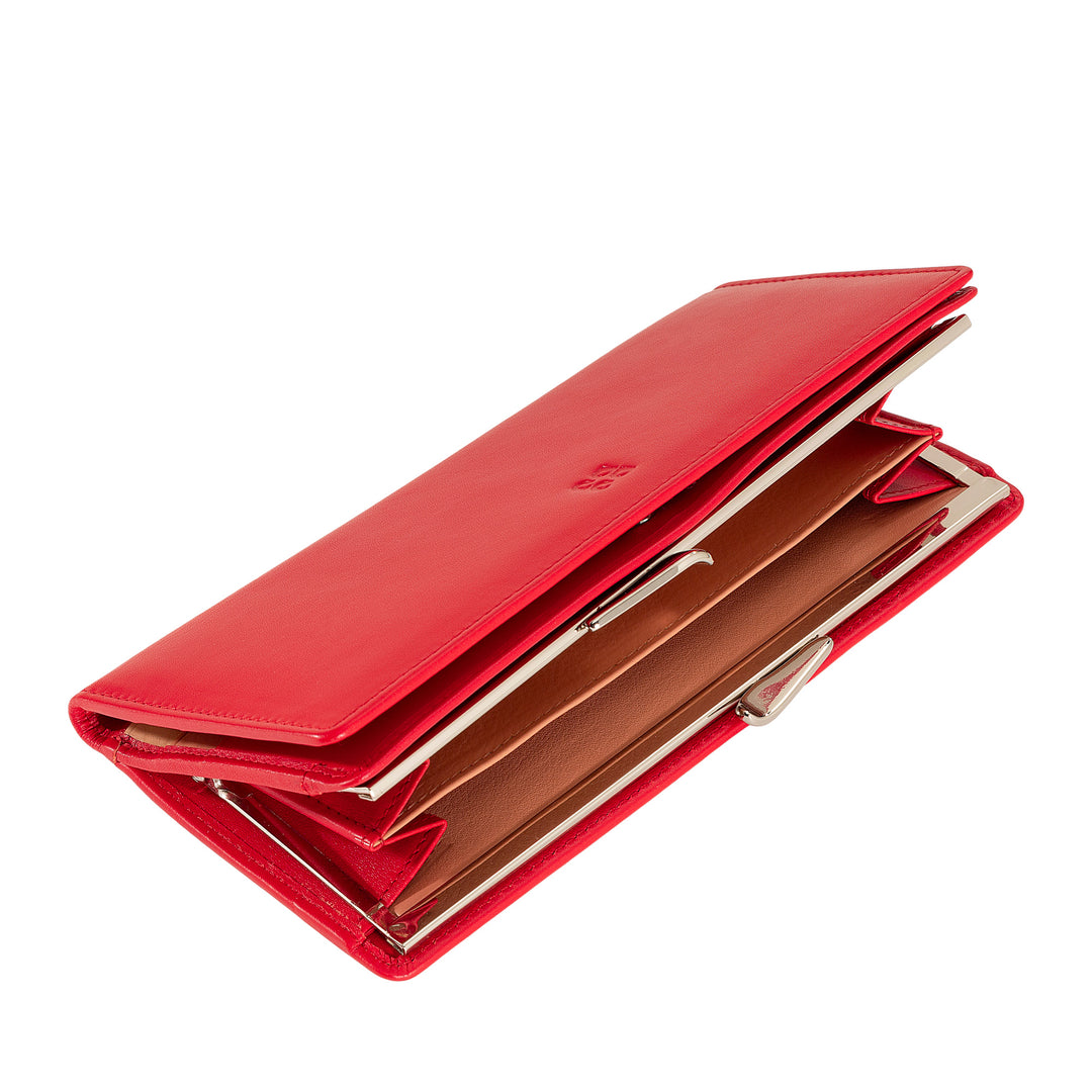 DUDU Stor damplånbok i äkta läder med RFID-skydd, kreditkortshållare med myntväska Clic Clac, färgglad sedelplånbok