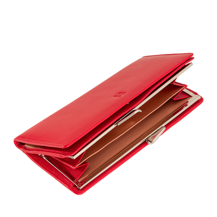 DUDU Stor damplånbok i äkta läder med RFID-skydd, kreditkortshållare med myntväska Clic Clac, färgglad sedelplånbok