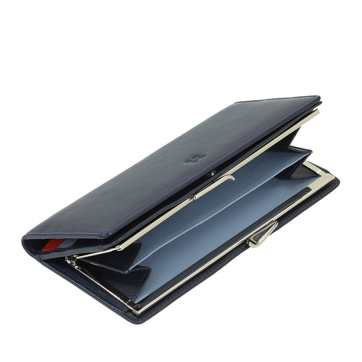 DUDU Große Damen-Geldbörse aus echtem Leder mit RFID-Schutz, Kreditkartenetui mit Münzfach Clic Clac, bunte Geldschein-Geldbörse