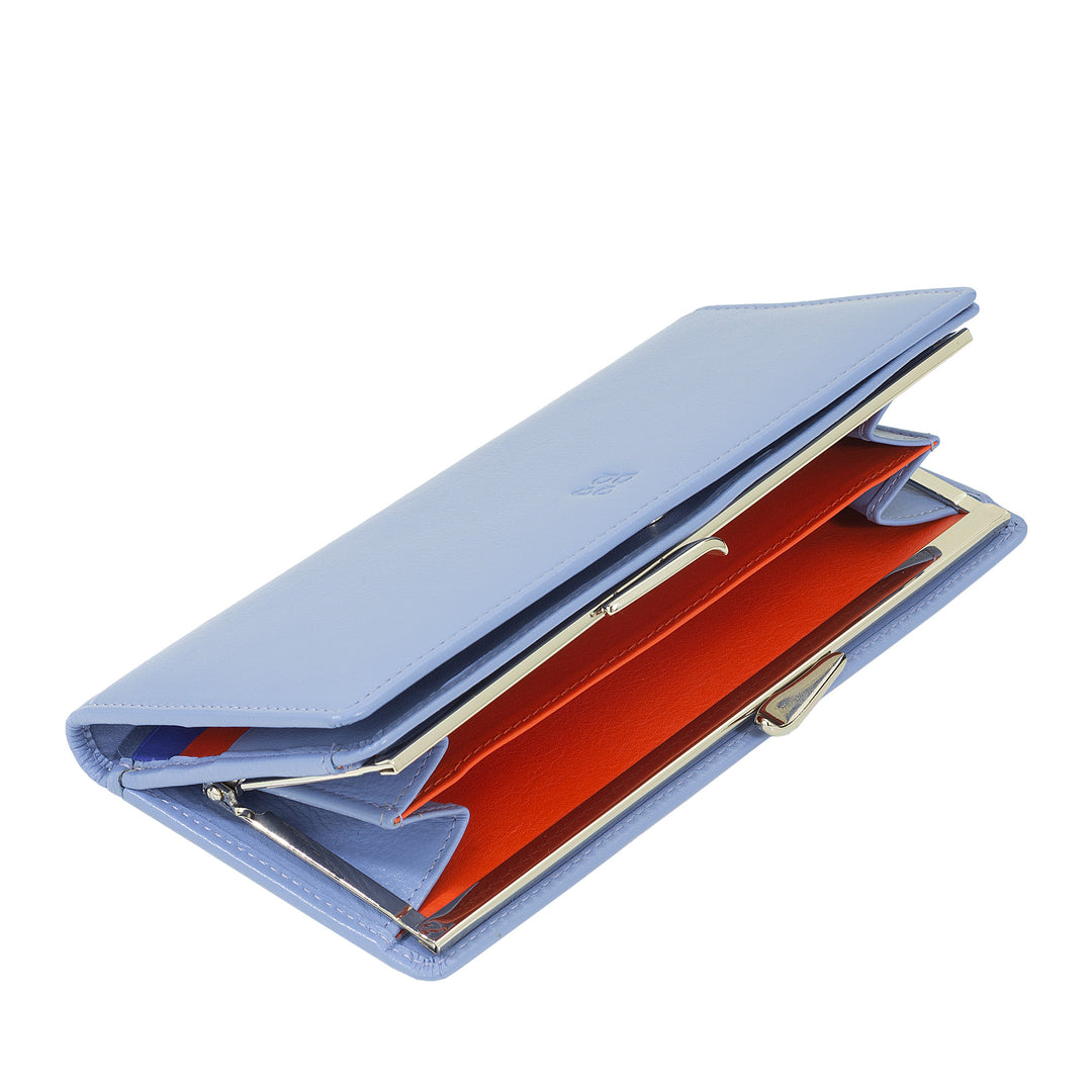 DUDU Große Damen-Geldbörse aus echtem Leder mit RFID-Schutz, Kreditkartenetui mit Münzfach Clic Clac, bunte Geldschein-Geldbörse