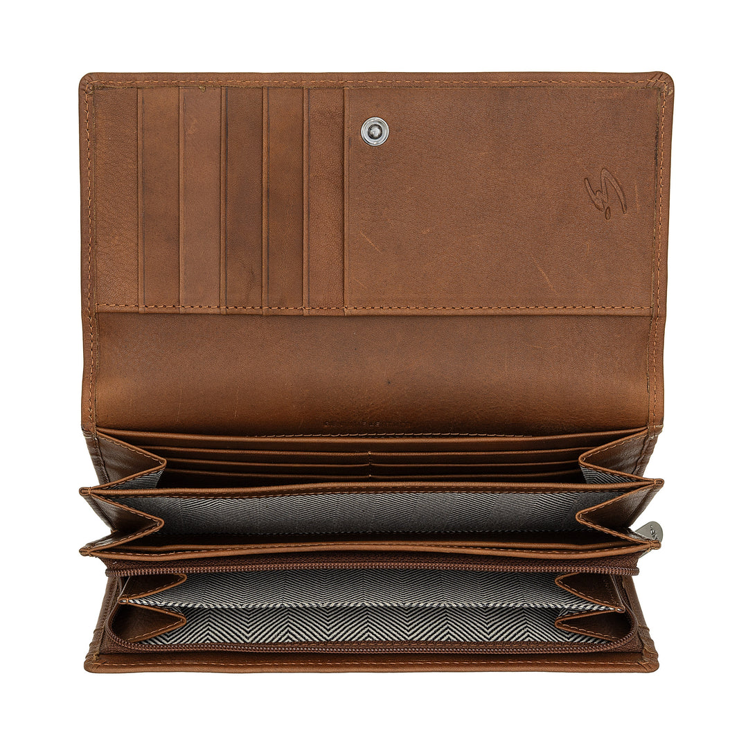 Nuvola Pelle Large Women's Leather Wallet - Large Coin Purse and Card Holder with Multiple Compartments and Elegant Button Closure