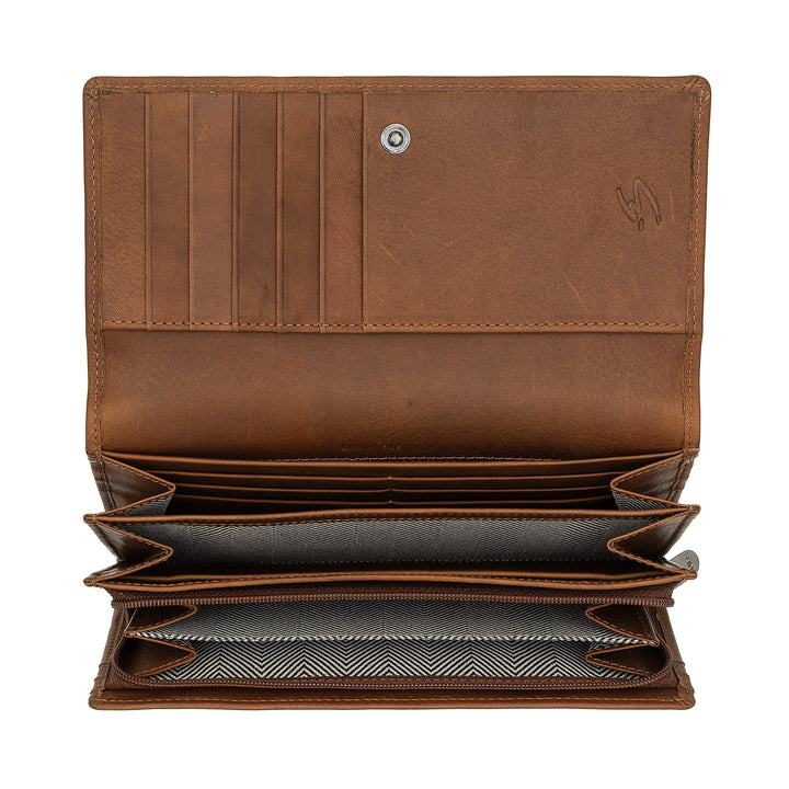 Nuvola Pelle Large Women's Leather Wallet - Large Coin Purse and Card Holder with Multiple Compartments and Elegant Button Closure