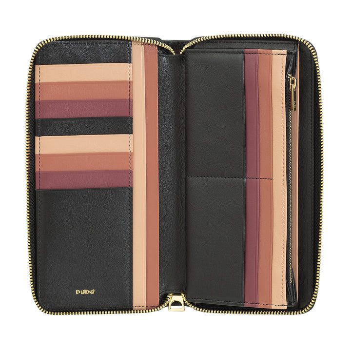 DUDU stor damepung med RFID lynlås i nappa læder lynlås omkring 14 lommer til kreditkort og møntpung