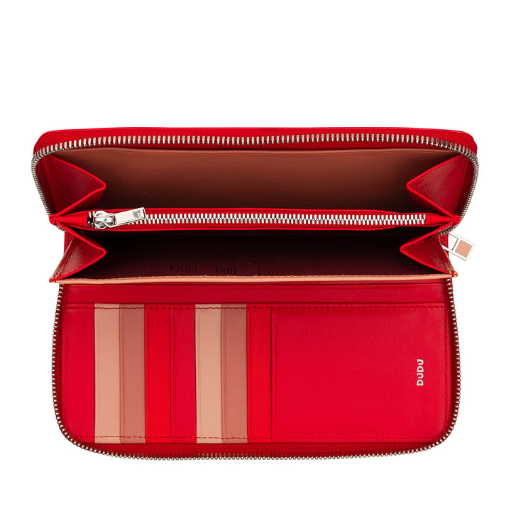 DUDU stor damepung med RFID lynlås i nappa læder lynlås omkring 14 lommer til kreditkort og møntpung