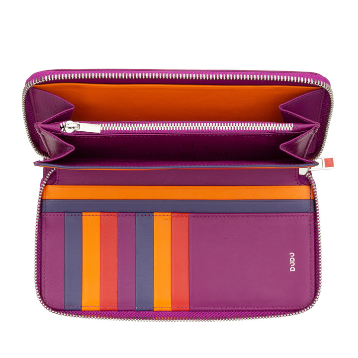 DUDU stor damepung med RFID lynlås i nappa læder lynlås omkring 14 lommer til kreditkort og møntpung