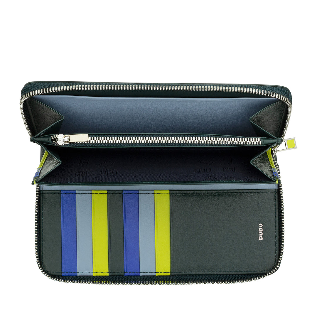 DUDU stor damepung med RFID lynlås i nappa læder lynlås omkring 14 lommer til kreditkort og møntpung