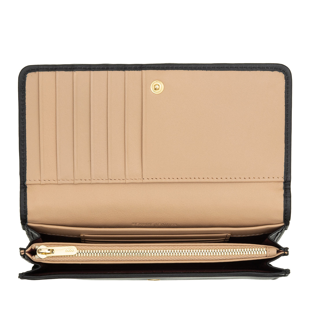 DUDU Geflochtene Damen-Geldbörse aus echtem Leder – Münzgeldbörse mit Reißverschluss, Kartenhalter und Fächern, elegantes handgefertigtes Design