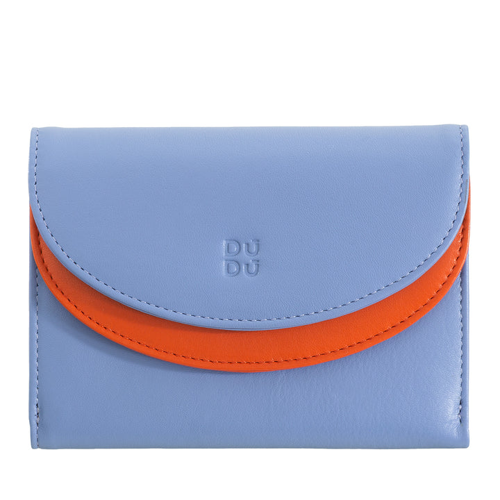 DUDU Cartera de piel auténtica RFID para mujer con monedero, cartera colorida con doble solapa, tarjetero, tarjetero para billetes