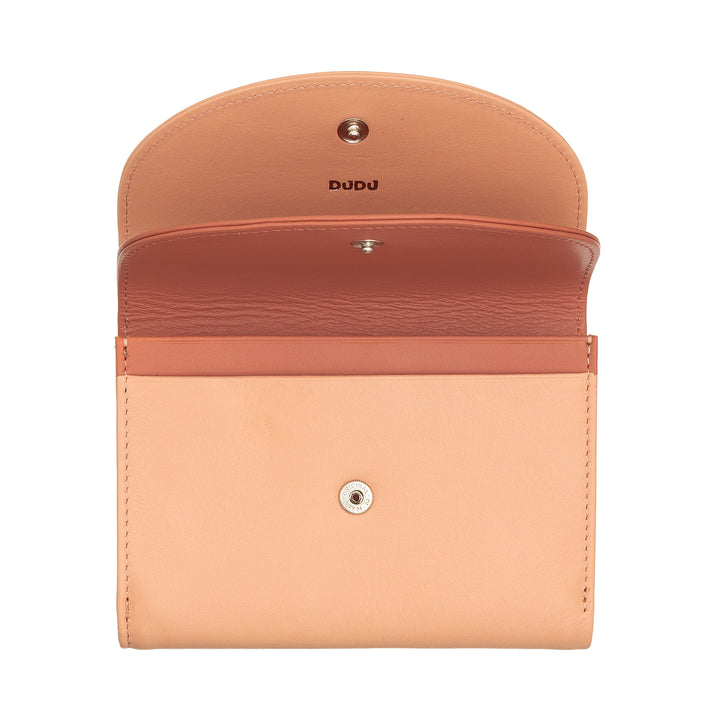 DUDU Cartera de piel auténtica RFID para mujer con monedero, cartera colorida con doble solapa, tarjetero, tarjetero para billetes