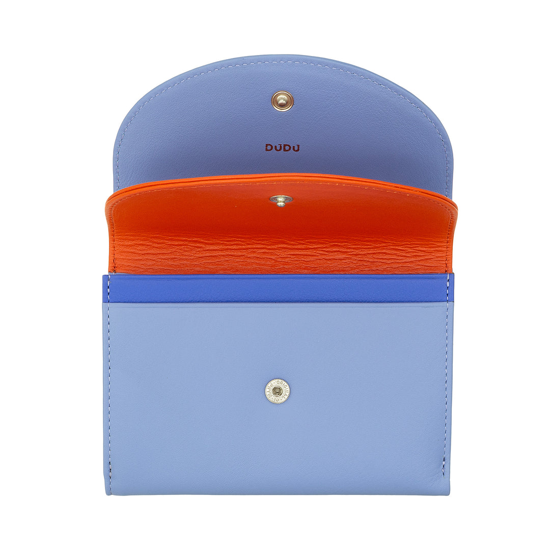 DUDU Cartera de piel auténtica RFID para mujer con monedero, cartera colorida con doble solapa, tarjetero, tarjetero para billetes