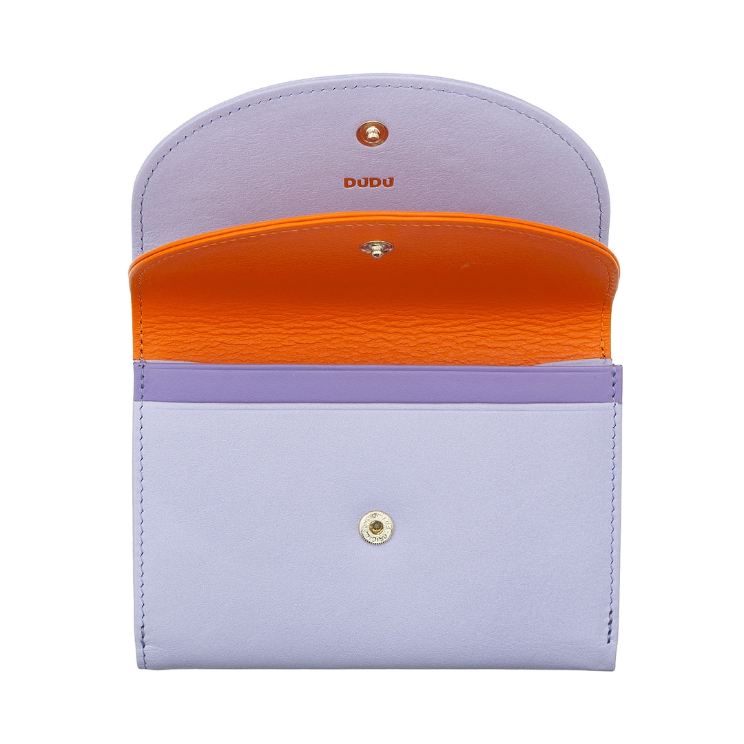 DUDU Cartera de piel auténtica RFID para mujer con monedero, cartera colorida con doble solapa, tarjetero, tarjetero para billetes