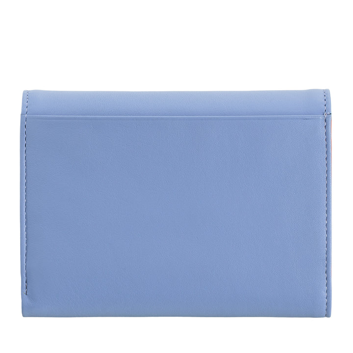 DUDU Cartera de piel auténtica RFID para mujer con monedero, cartera colorida con doble solapa, tarjetero, tarjetero para billetes