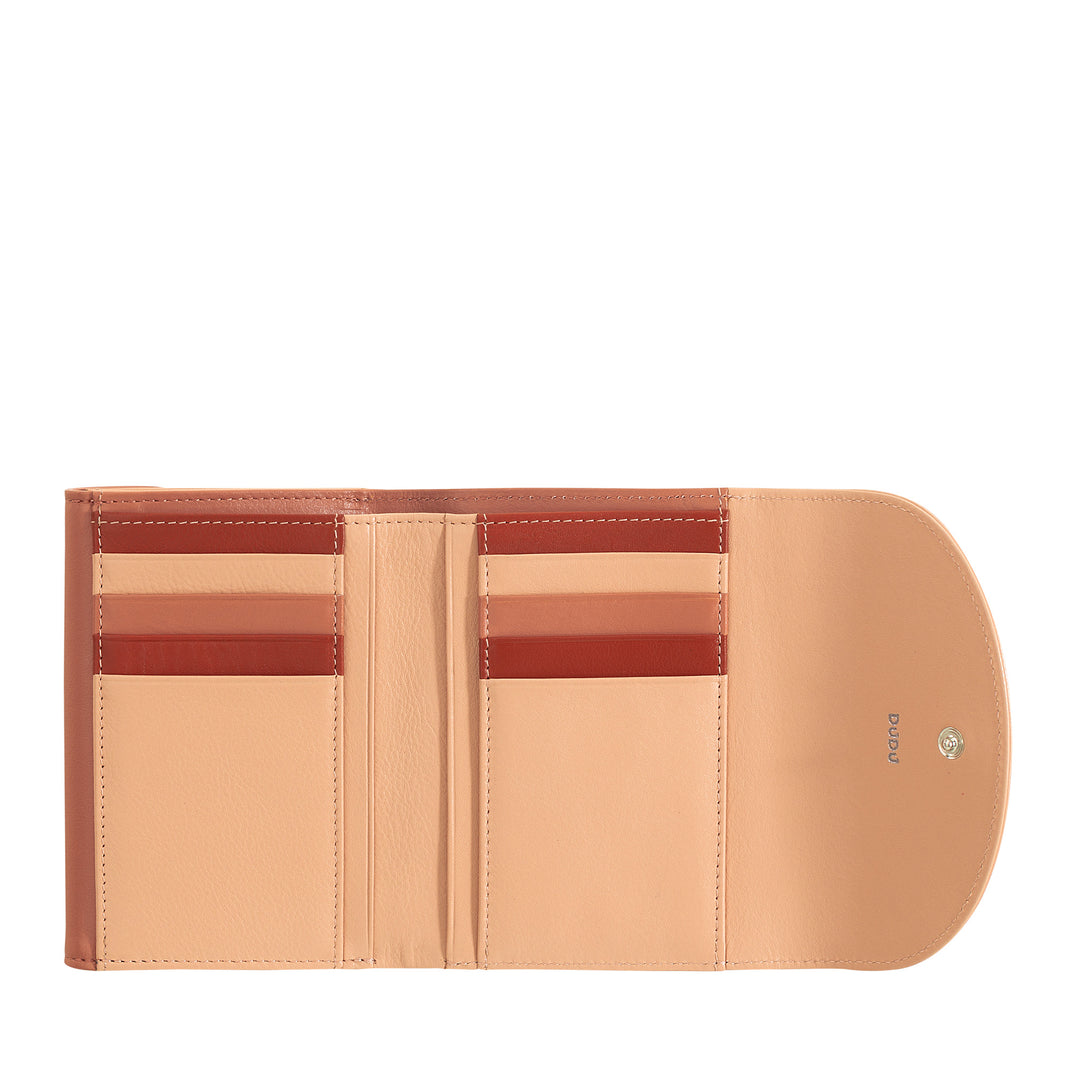 DUDU Cartera de piel auténtica RFID para mujer con monedero, cartera colorida con doble solapa, tarjetero, tarjetero para billetes
