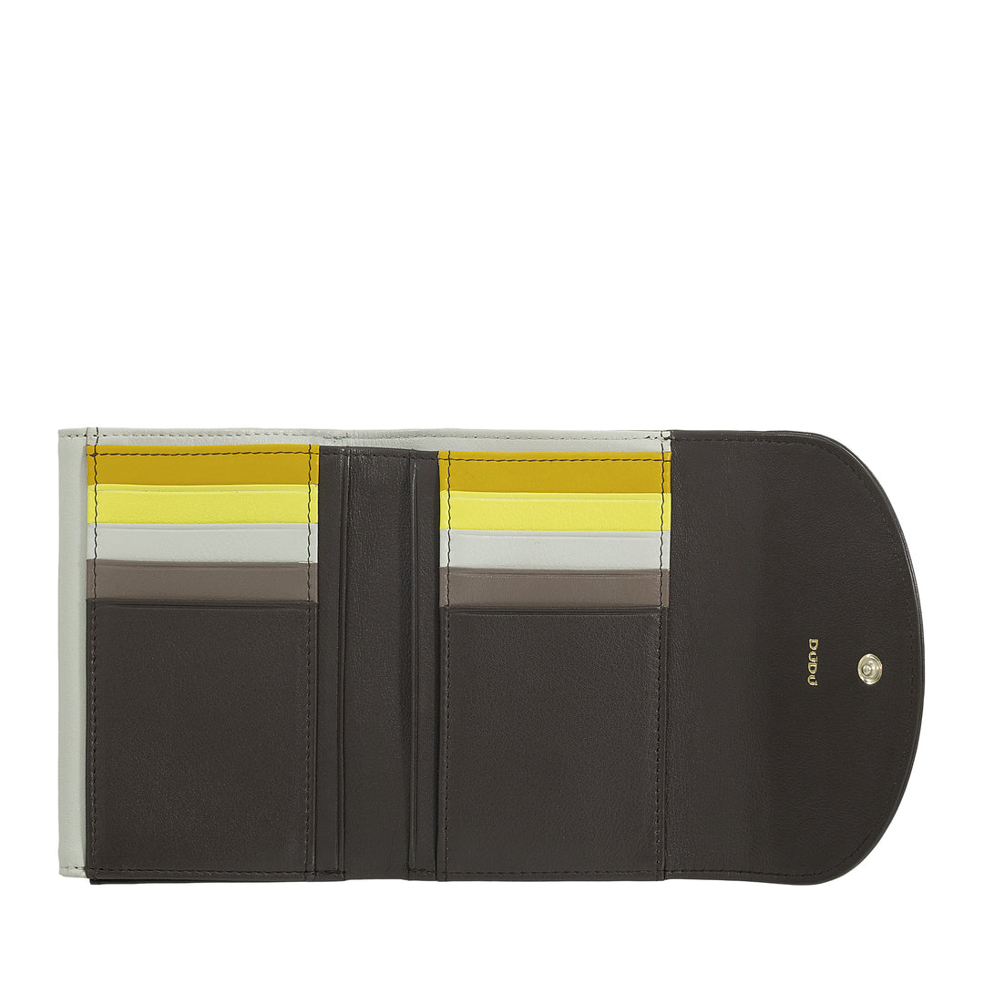 DUDU Cartera de piel auténtica RFID para mujer con monedero, cartera colorida con doble solapa, tarjetero, tarjetero para billetes