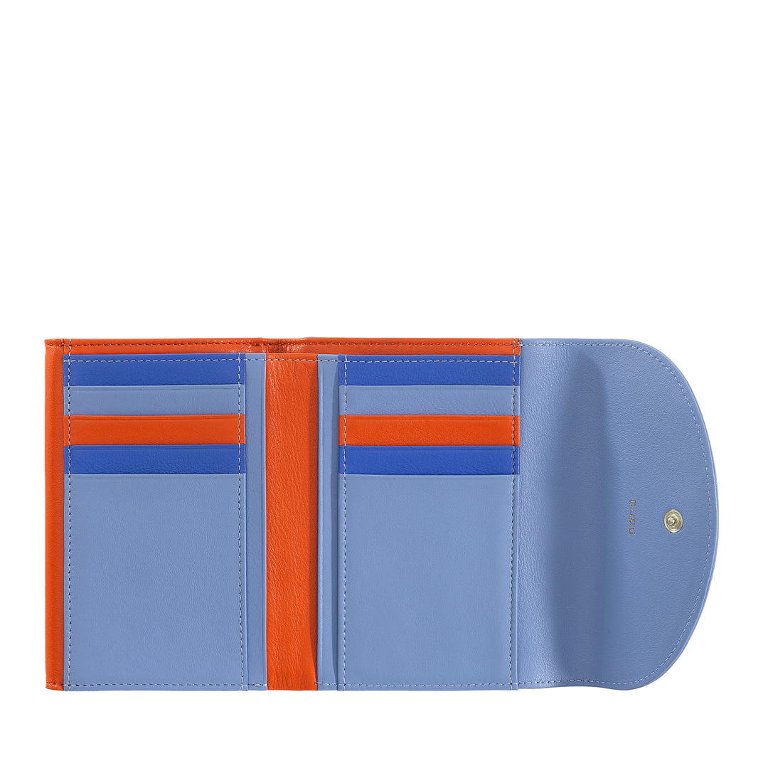 DUDU Cartera de piel auténtica RFID para mujer con monedero, cartera colorida con doble solapa, tarjetero, tarjetero para billetes