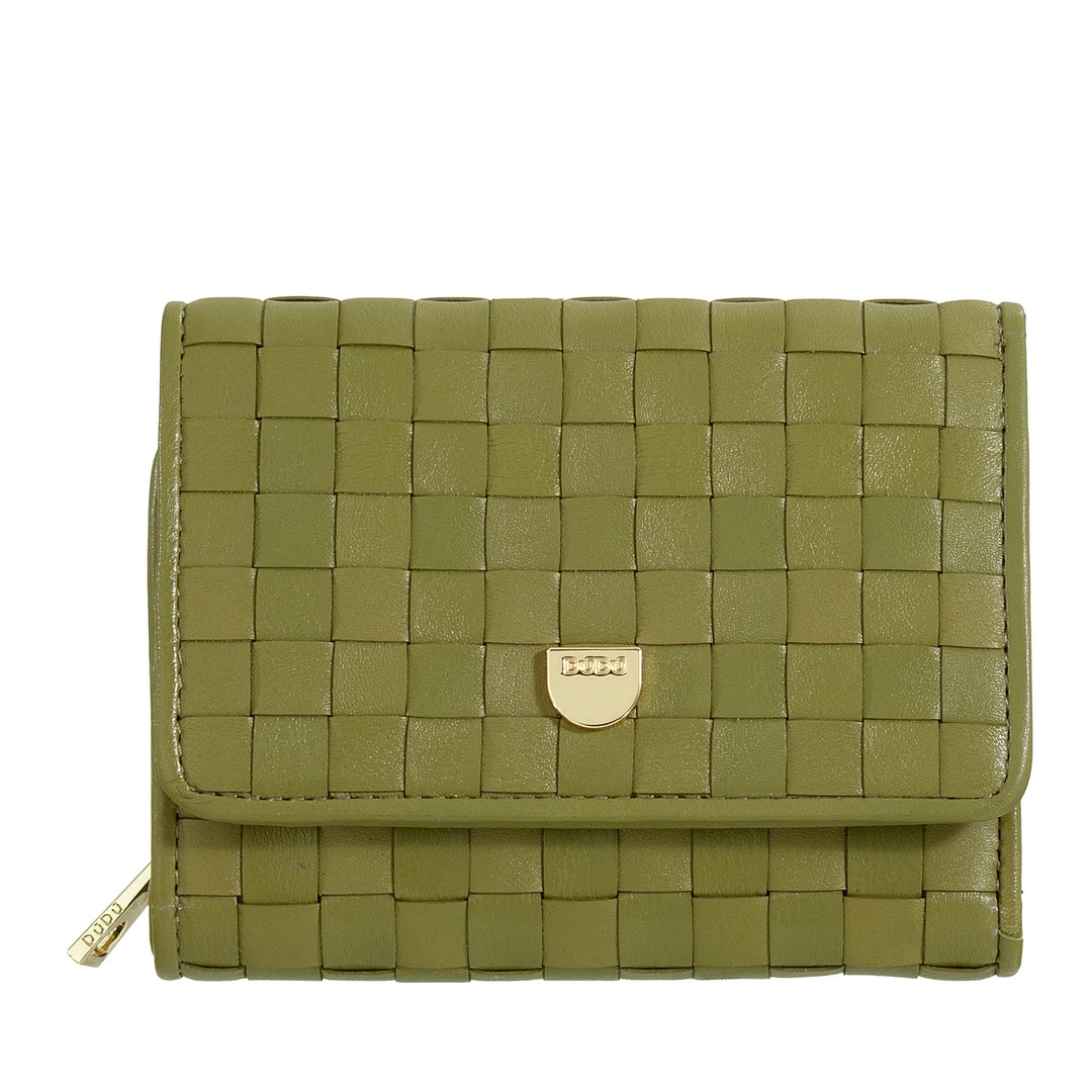 DUDU Portafoglio Donna in Pelle Intrecciata - Portafogli Compatto con Portamonete a Cerniera Zip, Porta Banconote Porta Carte Elegante