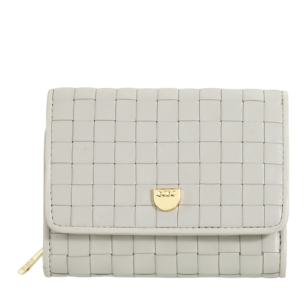 DUDU Portafoglio Donna in Pelle Intrecciata - Portafogli Compatto con Portamonete a Cerniera Zip, Porta Banconote Porta Carte Elegante
