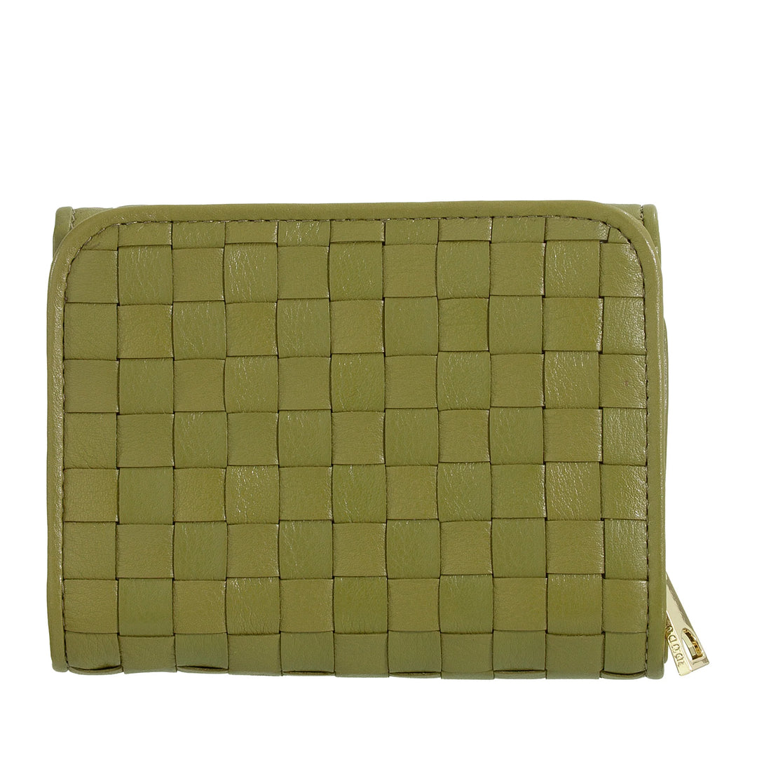 DUDU Portafoglio Donna in Pelle Intrecciata - Portafogli Compatto con Portamonete a Cerniera Zip, Porta Banconote Porta Carte Elegante