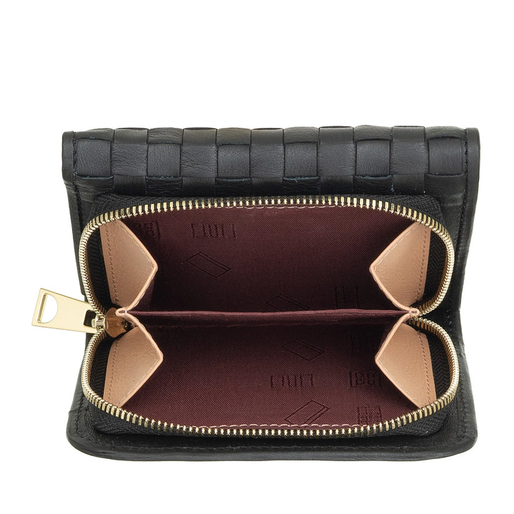 DUDU Portafoglio Donna in Pelle Intrecciata - Portafogli Compatto con Portamonete a Cerniera Zip, Porta Banconote Porta Carte Elegante