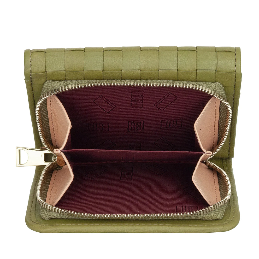 DUDU Portafoglio Donna in Pelle Intrecciata - Portafogli Compatto con Portamonete a Cerniera Zip, Porta Banconote Porta Carte Elegante