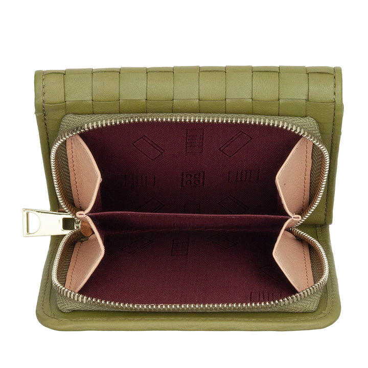 DUDU Portafoglio Donna in Pelle Intrecciata - Portafogli Compatto con Portamonete a Cerniera Zip, Porta Banconote Porta Carte Elegante