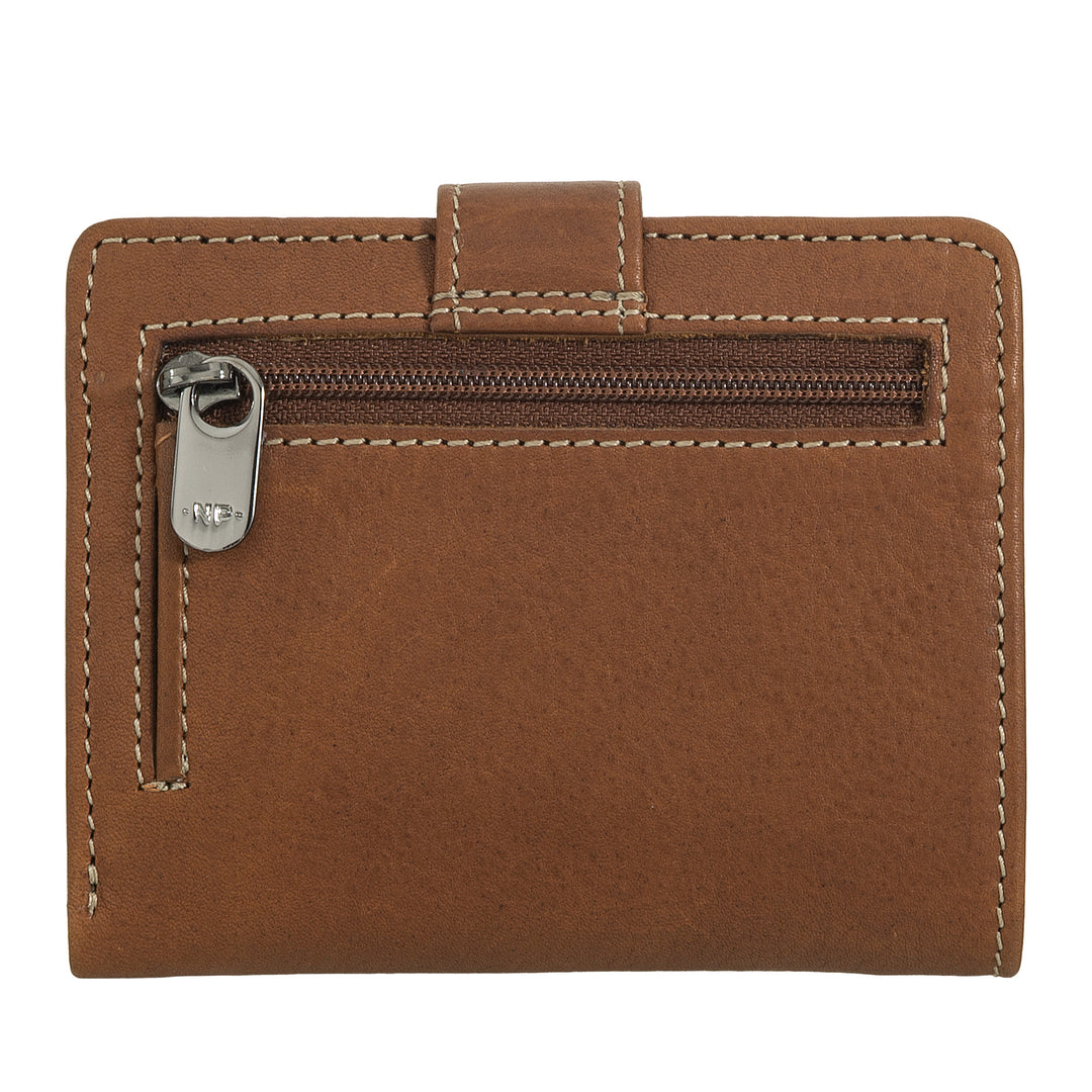 Nuvola Pelle Small Women's Leather Wallet - Elegant and Compact with Zip Coin Purse, Card and Banknote Holder, Tab Button Closure