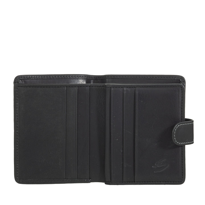 Nuvola Pelle Small Women's Leather Wallet - Elegant and Compact with Zip Coin Purse, Card and Banknote Holder, Tab Button Closure