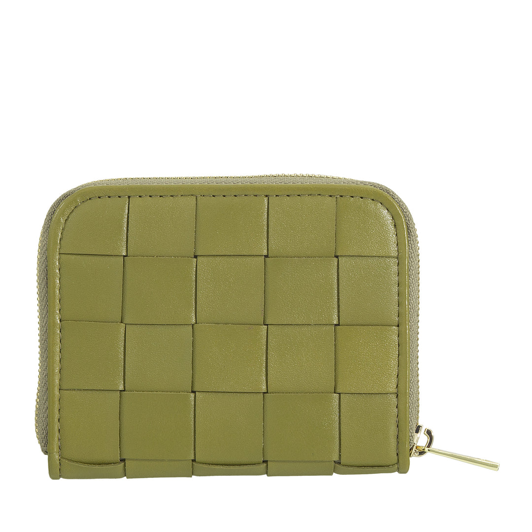 Carteira feminina pequena DUDU em couro tecido com zíper - elegante e compacta, porta-cartões, porta-moedas e notas com zíper