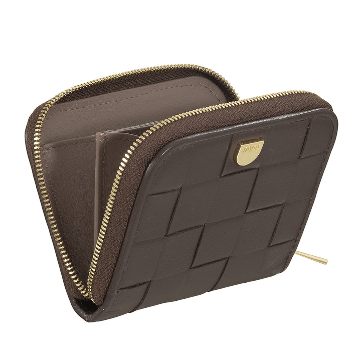 Carteira feminina pequena DUDU em couro tecido com zíper - elegante e compacta, porta-cartões, porta-moedas e notas com zíper